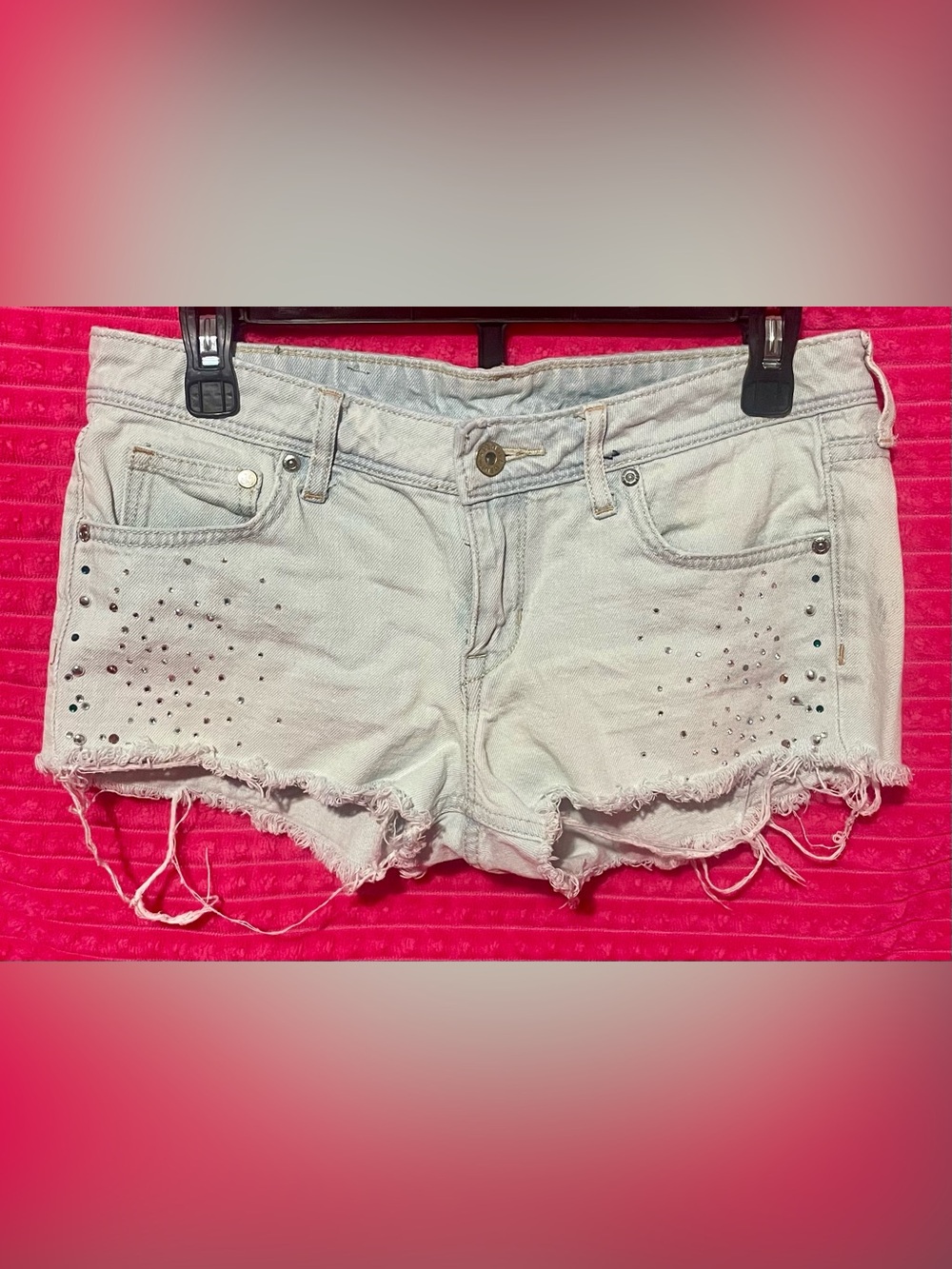 H&M Light Blue Distressed Denim Shorts with Studs